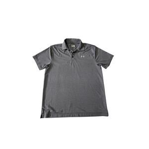Under Armour Loose Fit Gray Striped Polo Shirt Size LG